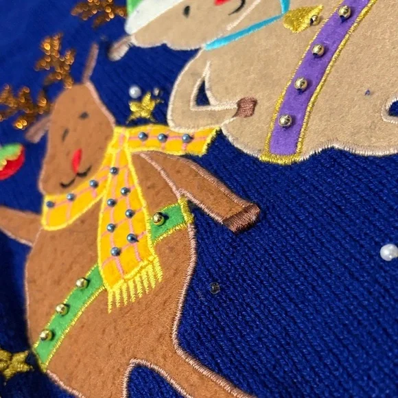 Vintage Blue Festive Christmas Cardigan Size Large - Picture 5 of 13